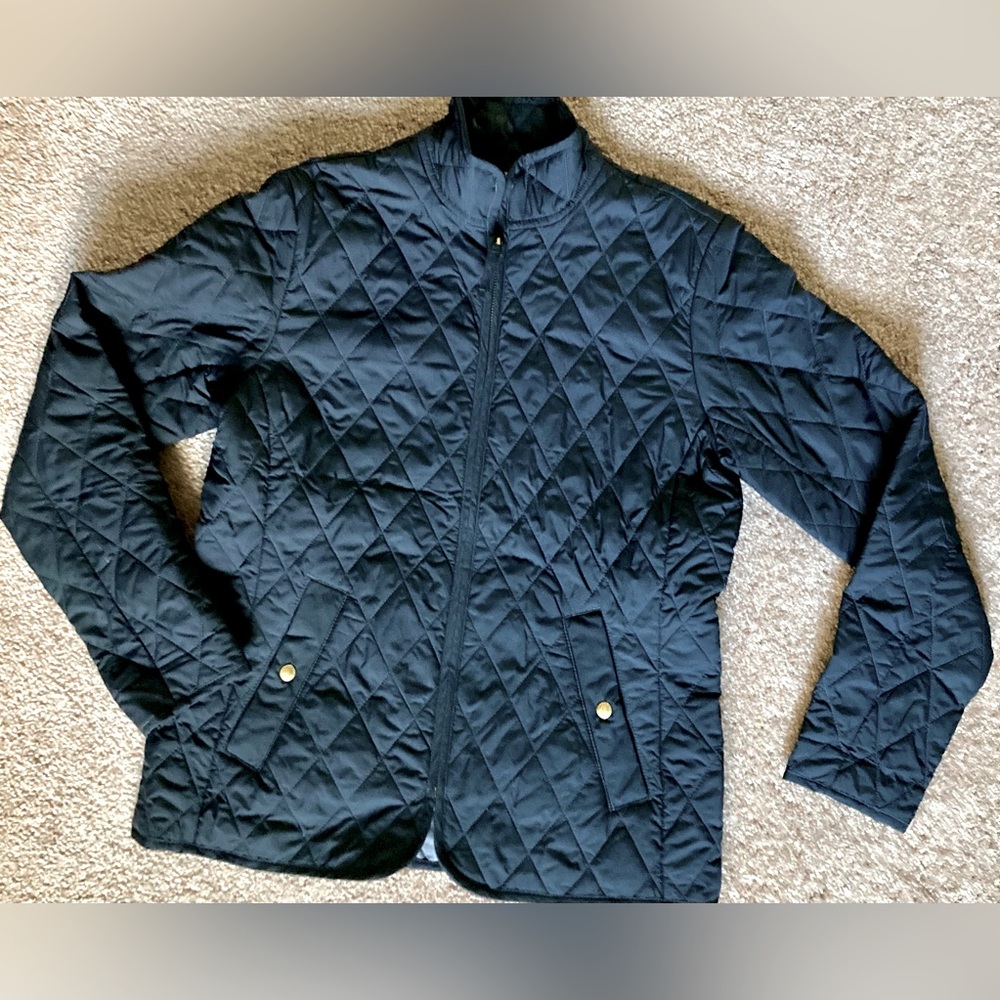 Lands' End Womens Quilted Jacket Size XS 2-4 Black Full Zip Coat. Cottagecore